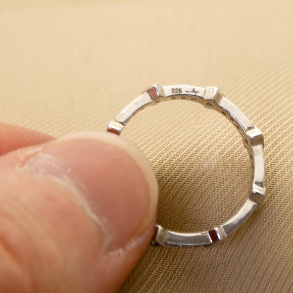 Vintage 925 Sterling Silver & CZ Stones Accent Geometric Band, Size 6.5 - Picture 7 of 8